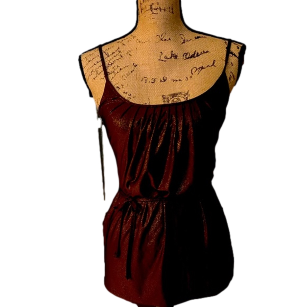 Express Brown Adj Strap Tank w Gold Shimmer and Tie Waist Brand New Size S